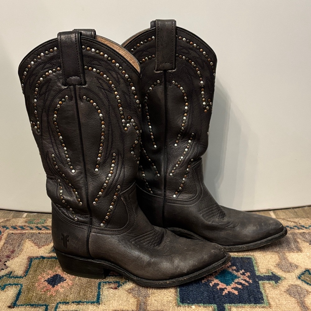Frye Billy Studded Leather Cowboy Boots
